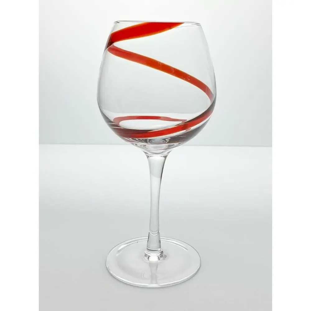 Pier 1 “Swirline, Red” Pair of Balloon Wine Glasses 8 3/4” 22oz
